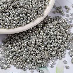 Perles rocailles miyuki rondes, Perles de rocaille japonais, (r1866) lustre gris opaque, 8/0, 3mm, Trou: 1mm, environ 422~455 pcs/10 g