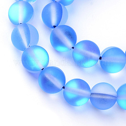 Chapelets de perles en pierre de lune synthétique, perles holographiques, teinte, mat, ronde, bleu royal, 6mm, Trou: 1mm, Environ 60~62 pcs/chapelet, 14~15 pouce