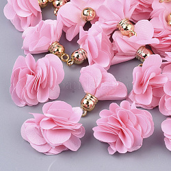 Décorations de pendentif en tissu, avec les accessoires acryliques, fleur, perle rose, 25~30x28~35mm, Trou: 2mm