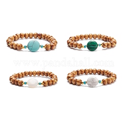 Natural Wood Stretch Bracelet with Gemstone Beads, Yoga Jewelry for Women, Inner Diameter: 2-1/4 inch(5.8cm)