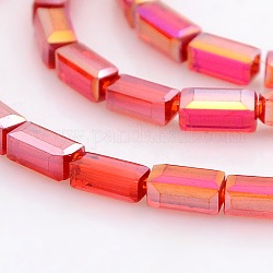 AB Color Plated Glass Faceted Cuboid Beads Strands, Red, 7x3x3mm, Hole: 1mm, about 59pcs/strand, 15inch