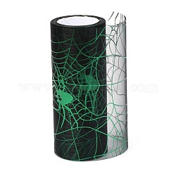 Halloween Deko Netzbänder, glitzernder Tüllstoff, für DIY Craft Geschenkverpackung, Home Party Wanddekoration, Spinnen- und Spinnennetzmuster, lime green, 5-1/8 Zoll (129 mm), 10 Meter / Rolle (9.14 m / Rolle)