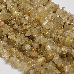 Fili di perle di quarzo rutilato in oro naturale con chip, 5~8x5~8mm, Foro: 1 mm, 34 pollice