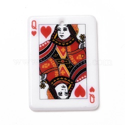 Pendenti acrilici stampati, rettangolo con motivo a carte da gioco, regina di Cuori, colorato, 36x25.5x2mm, Foro: 1.8 mm