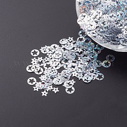 Schmuckzubehör Kunststoff Paillette / Pailletten Perlen, flach rund mit Stern, Silber, 6x0.1 mm
