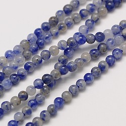 Piedras preciosas naturales jaspe mancha azul perlas redondas hebras, 2mm, agujero: 0.8 mm, aproximamente 184 pcs / cadena, 16 pulgada