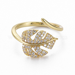 Latón micro pave anillos de brazalete de circonio cúbico, anillos abiertos, sin níquel, hoja, real 16k chapado en oro, nosotros tamaño 6 3/4 (17.1 mm)