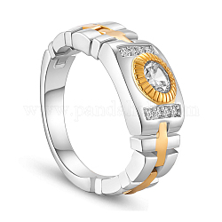 SHEGRACE 925 Sterling Silver Finger Ring, with Watch Chain and Real 18K Gold Plated Round with Two Rows of AAA Cubic Zirconias, Platinum & Golden, 22mm