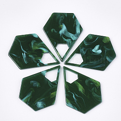 Pendenti in cellulosa acetato (resina), pentagono, verde scuro, 41.5x32.5x2mm, Foro: 11x10 mm