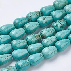 Brins de perles de magnésite naturelle, teinte, larme, turquoise, 14x9~10mm, Trou: 1mm, environ 28 / pcs brins, 15.7 pouce (40 cm)