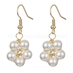 Orecchini pendenti con fiore di perle naturali, orecchini avvolti in filo di ottone, oro, 38x16mm