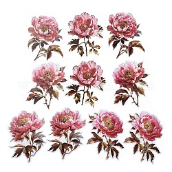 10Pcs 5 Styles Flower PET Waterproof Stickers, Floral Self-Adhesive Decals for DIY Scrapbooking, Photo Album Decoration, Pearl Pink, 115~125x85~88x0.2mm, 2pcs/style