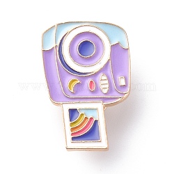 Pin de esmalte de la cámara, insignia de aleación de oro claro para ropa de mochila, púrpura, 21x28x2mm, pin: 1 mm