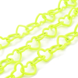 Латунные цепи с сердечками, окрашенные распылением, с катушкой, несварные, зеленый желтый, 15.5x19x2 мм, 32.8 фут (10 м) / рулон