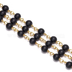 Chaînes de perles de verre faites à la main de 3.28 pied, non soudée, avec les accessoires en laiton, mat, ronde, or, noir, 6mm