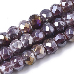 Hilos hechos a mano millefiori lampwork beads, facetados, color de ab chapado, rerondana plana, púrpura, 10x8mm, agujero: 1.2 mm, aproximamente 48 pcs / cadena, 15.16 pulgada (38.5 cm)