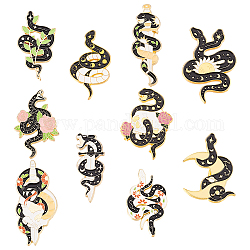 Benecreat Spilla smaltata serpente stile 10 pz 10, distintivo in lega placcato oro chiaro per abiti con foulard a corpetto, colore misto, 32~36x13~23x1.5~10mm, 1pc / style