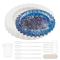 Kits de moules en silicone cendrier rond diy, inclure une tasse à mesurer en plastique, pipettes en plastique, doigtiers en latex, cuillères en plastique, blanc, 139x30mm, diamètre intérieur: 96 mm, 1 pc