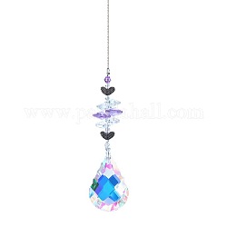 K9 Crystal Glass Big Pendant Decorations, Hanging Sun Catchers, with Metal Finding, Heart, Dodger Blue, 43Cm