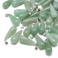 Pendenti avventurina verde naturale, con moschettone in acciaio inossidabile, lacrima, 28~30x10~12mm, Foro: 6x4 mm