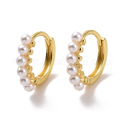 Aretes de aro con perlas de plástico, joyas de latón para mujer, sin plomo y cadmio, la luz de oro, 13x15x3.5mm, pin: 1 mm