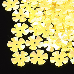 Accesorios del ornamento, paillette plástico pvc / cuentas de lentejuelas, flor, oro, 13.5~14x13.5~14x0.6mm, agujero: 1.4 mm, aproximamente 10000 unidades / 500 g