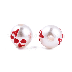 Perles d'imitation de perle en plastique ABS opaque d'Halloween, ronde avec le coeur, rouge, 11.5~12mm, Trou: 2mm