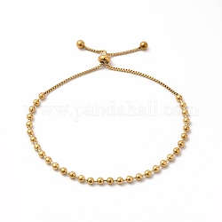 Ionenplattierung (IP) 304 Edelstahl-Kugelketten-Schiebearmband für Damen, echtes 14k vergoldet, 9-7/8 Zoll (25 cm)