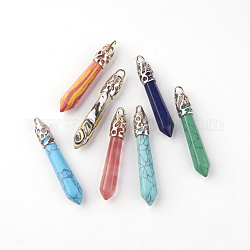 Natural & Synthetic Mixed Stone Big Pendants, with Alloy Findings, Platinum, 60~70x11x11mm, Hole: 4mm