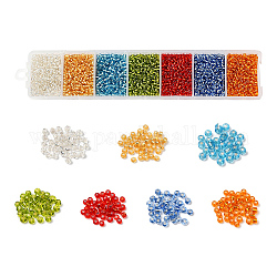 3500pcs 7 couleurs 12/0 perles de rocaille rondes en verre, perles à trou rond doublées d'argent, petites perles artisanales, pour le bricolage fabrication de bijoux, couleur mixte, 2mm, à propos 500pcs / couleur