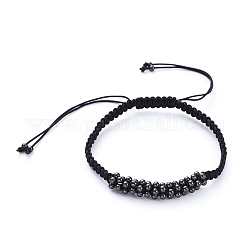 Bracelets de perles tressées en fil de nylon réglable unisexe, Avec des billes rondes en laiton, gunmetal, 2-1/4 pouce ~ 3-7/8 pouces (5.7~10 cm)