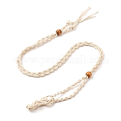 編み込みワックスロープコード マクラメポーチ ネックレス作り  調節可能なウッドビーズ 交換可能な石のネックレス  リネン  35.43インチ（90cm）  4mm