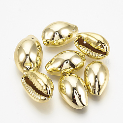 UV Plated Freshwater Shell Pendants, Cowrie Shell, Golden, 14~16x8~9x6~7mm, Hole: 1mm