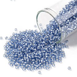 Toho perline rotonde, perline giapponesi, (33f) zaffiro light frost con rivestimento in argento, 11/0, 2.2mm, Foro: 0.8 mm, circa 5555pcs/50g