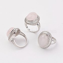Gli anelli di barretta di quarzo rosa naturale, con ottone anello scoperta, platino, ovale, formato 8, 18mm