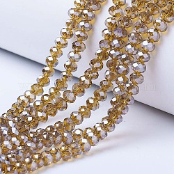 Chapelets de perles en verre électroplaqué, perle plaquée lustre, facette, rondelle, verge d'or noir, 8x6mm, Trou: 1mm, Environ 65~72 pcs/chapelet, 15.7~16.1 pouce (40~41 cm)