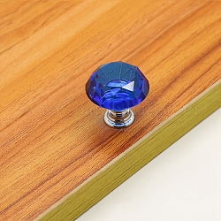 Bouton de tiroir en verre transparent, avec accessoires en alliage et vis, armoire tire poignées pour tiroir, accessoires de poignée de porte, diamant, bleu, 30x30mm