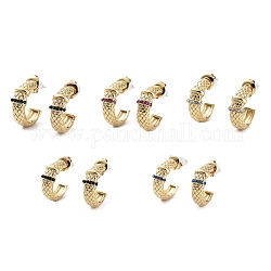Glass Ring Stud Earrings, Golden 304 Stainless Steel Half Hoop Earrings, Mixed Color, 16.5x6mm