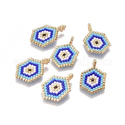 Pendentifs en perles de rocaille japonais miyuki & toho, motif de tissage, hexagone, colorées, 24x15x1.7mm, Trou: 2mm