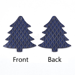 Gros pendentifs en cuir pu, arbre de Noël, bleu foncé, 55x47.5x2mm, Trou: 2mm