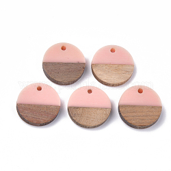 Colgantes de resina & madera, plano y redondo, rosa, 18x3.5mm, agujero: 1.5 mm