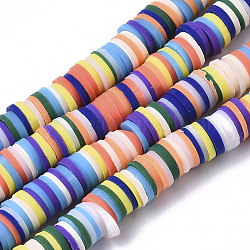 Handmade Polymer Clay Beads Strands, for DIY Jewelry Crafts Supplies, Heishi Beads, Disc/Flat Round, Mixed Color, 6x0.5~1mm, Hole: 1.8mm, about 320~447pcs/strand, 15.75 inch~16.14 inch(40~41cm)