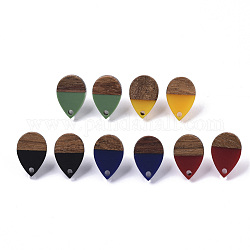 Accessoires de boucles d'oreilles en résine et bois de noyer, avec épingle en 304 acier inoxydable, larme, couleur mixte, 17x11mm, Trou: 1.8mm, pin: 0.7 mm