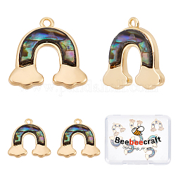 Beebeecraft 1 boîte 8 pièces breloques en coquille d'ormeau plaqué or 18 carats forme arc-en-ciel pendentifs à breloques colorés pour boucle d'oreille collier fabrication de bijoux à faire soi-même