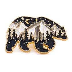 Сплавные эмалевые броши, эмалевый штифт, с клатчем-бабочкой, медведь со снежной горой, чёрные, золотые, 17.5x28.5 мм