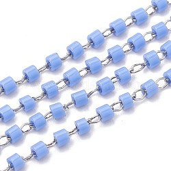 Toho japon importer des perles de rocaille, Chaînes de perles en verre manuels, soudé, avec bobine, avec lesaccessoires en 2 acier inoxydable, colonne, couleur inoxydable, bleuet, 26.24mm, environ 8 pied ({2} m)/fil