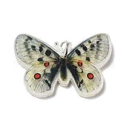 Pendentifs acryliques opaques, avec anneau de saut en fer platine, breloques de papillon, blanc, 25x37x4mm, Trou: 5.2mm