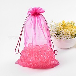 Rectangle Jewelry Packing Drawable Pouches, Organza Gift Bags, Orchid, 30x20cm