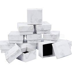 BENECREAT 12 Pack Small Square Kraft Ring Earring Box 5.2x5.2x3.3cm Marble White Cardboard Jewelry Gift Boxes for Valentine's Day, Anniversaries, Weddings, Birthdays