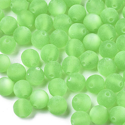 Chat perles de résine d'oeil d'imitation, style mat, ronde, vert clair, 8mm, Trou: 1.8mm